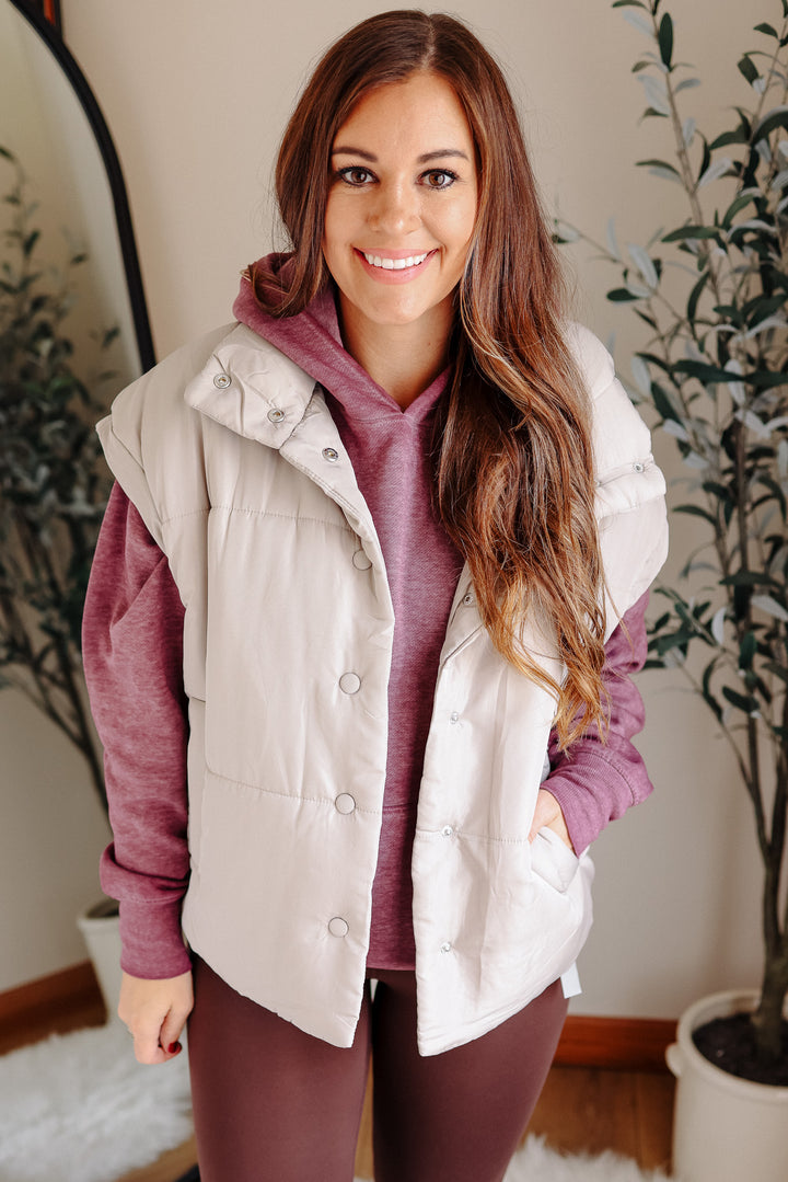 Sammi Snap Button Puffer Vest - Cement