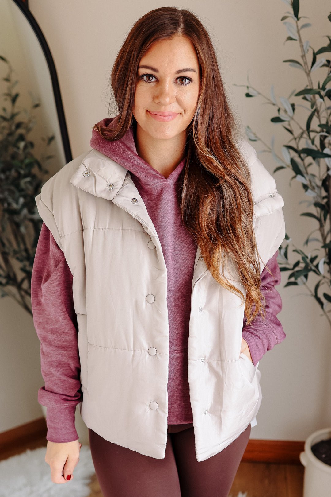 Sammi Snap Button Puffer Vest - Cement