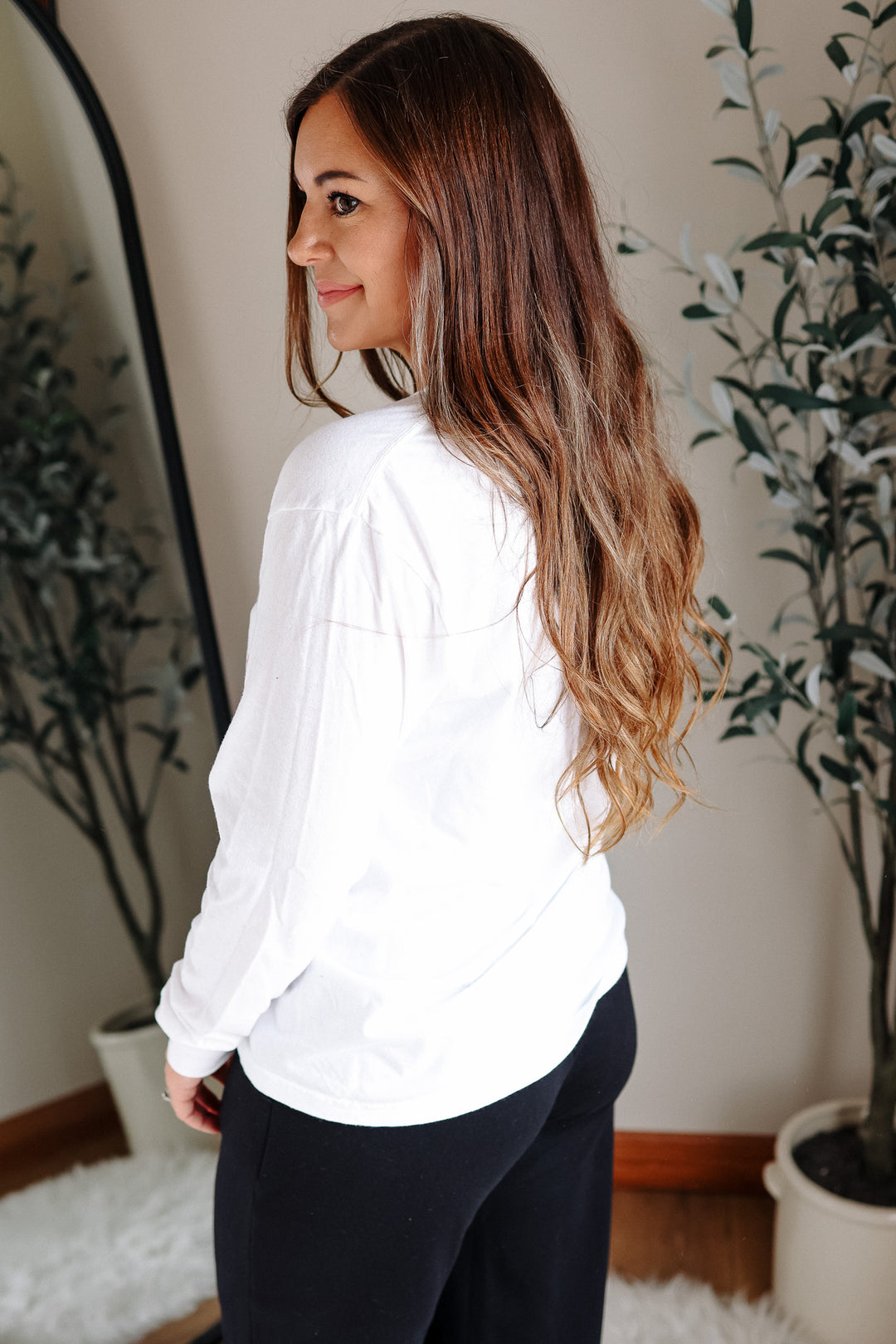 Pastel Pink Holly Jolly Graphic Long Sleeve - Black & White