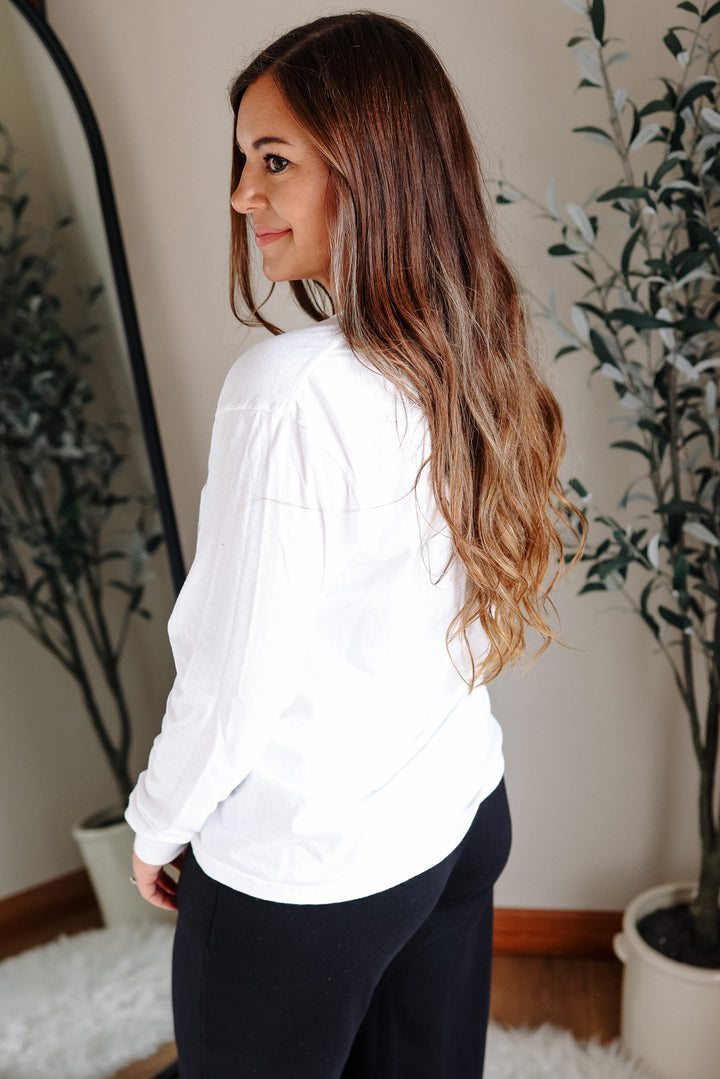 Pastel Pink Holly Jolly Graphic Long Sleeve - Black & White