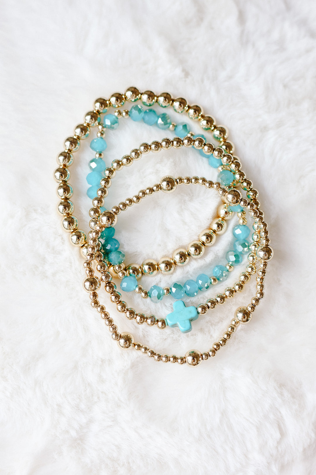 Boho Beaded Stretch Bracelet Set - Teal