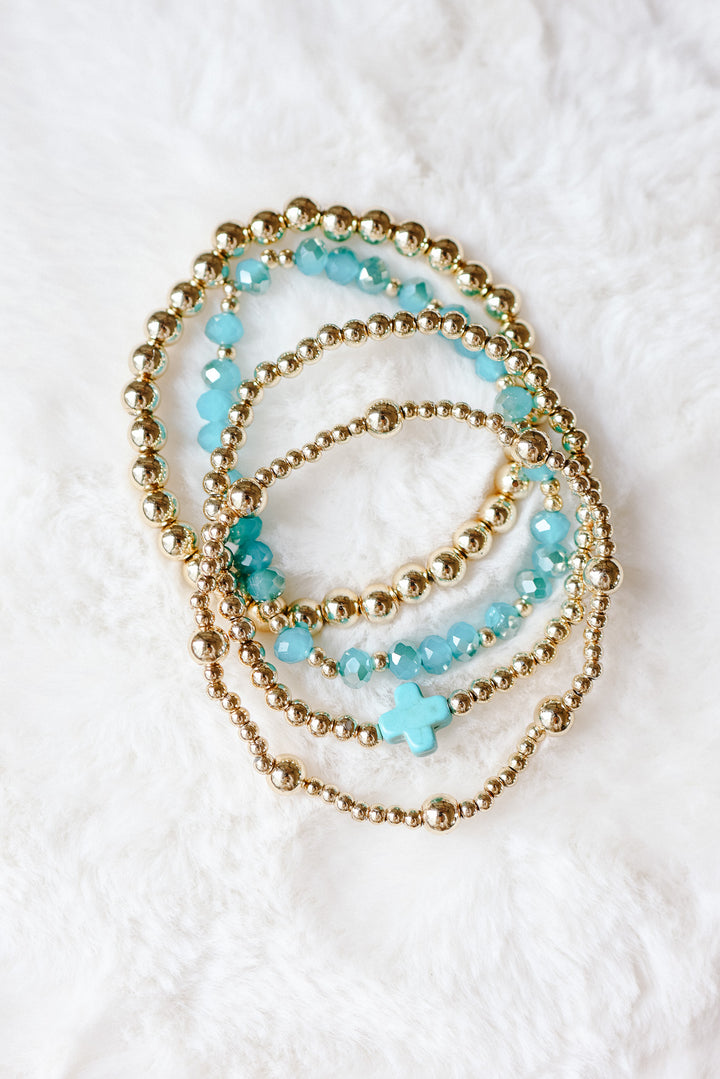 Boho Beaded Stretch Bracelet Set - Teal