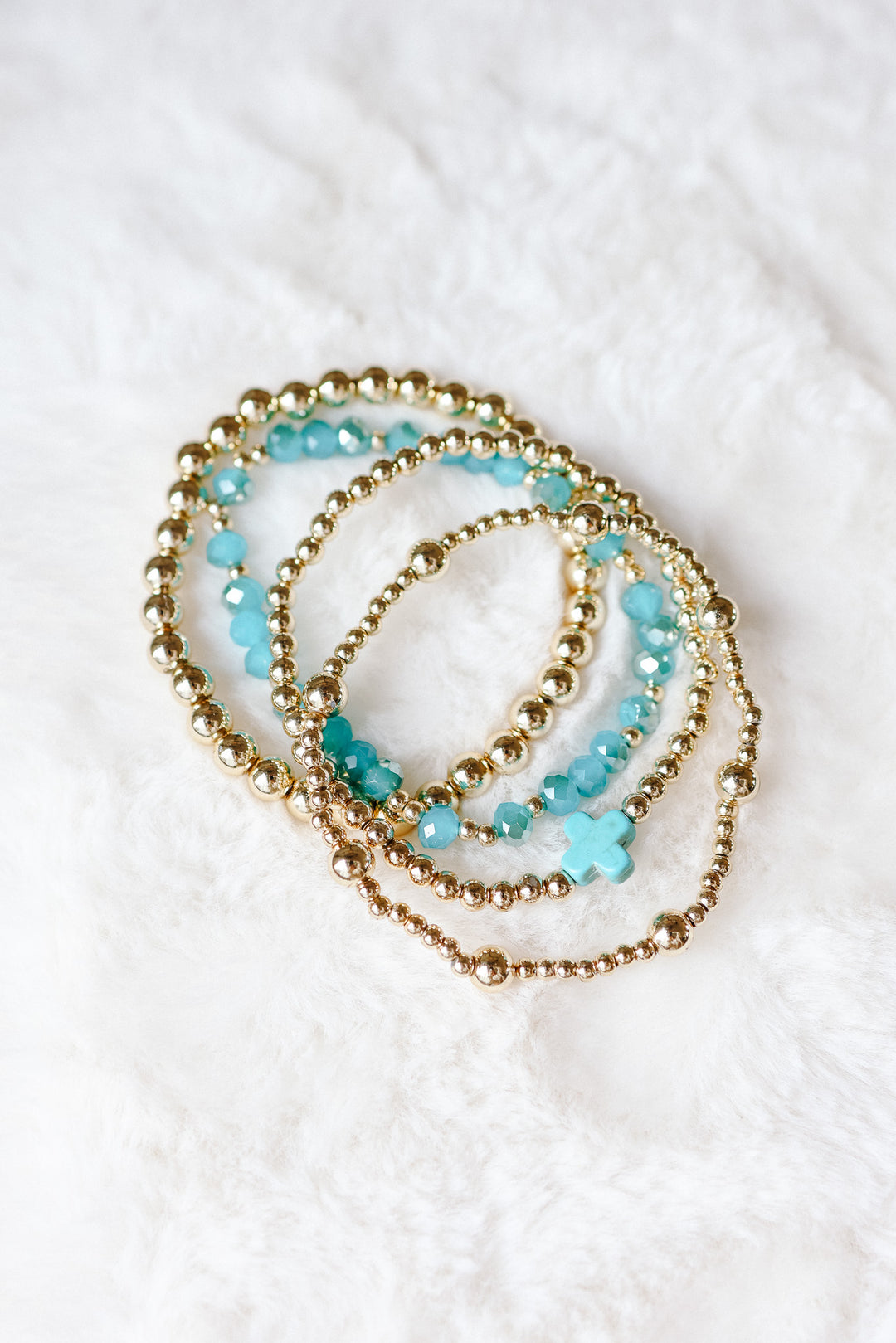 Boho Beaded Stretch Bracelet Set - Teal