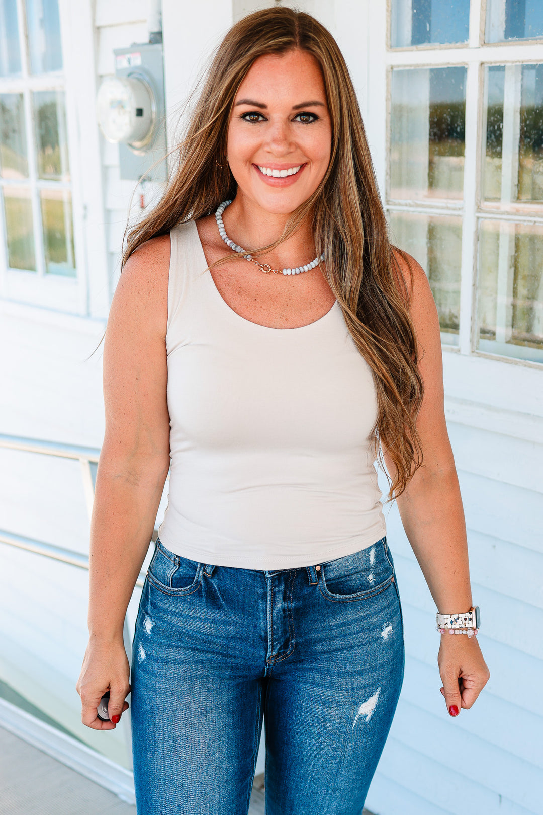 Bria Scoop Neck Tank - Ecru