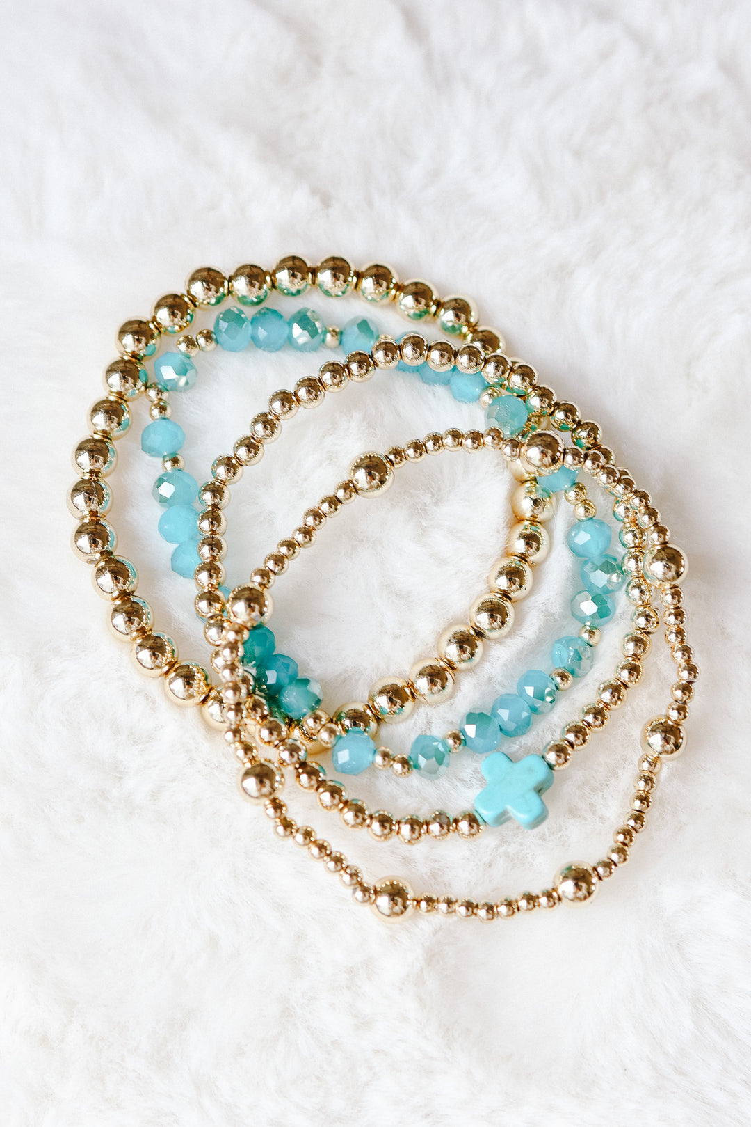 Boho Beaded Stretch Bracelet Set - Teal