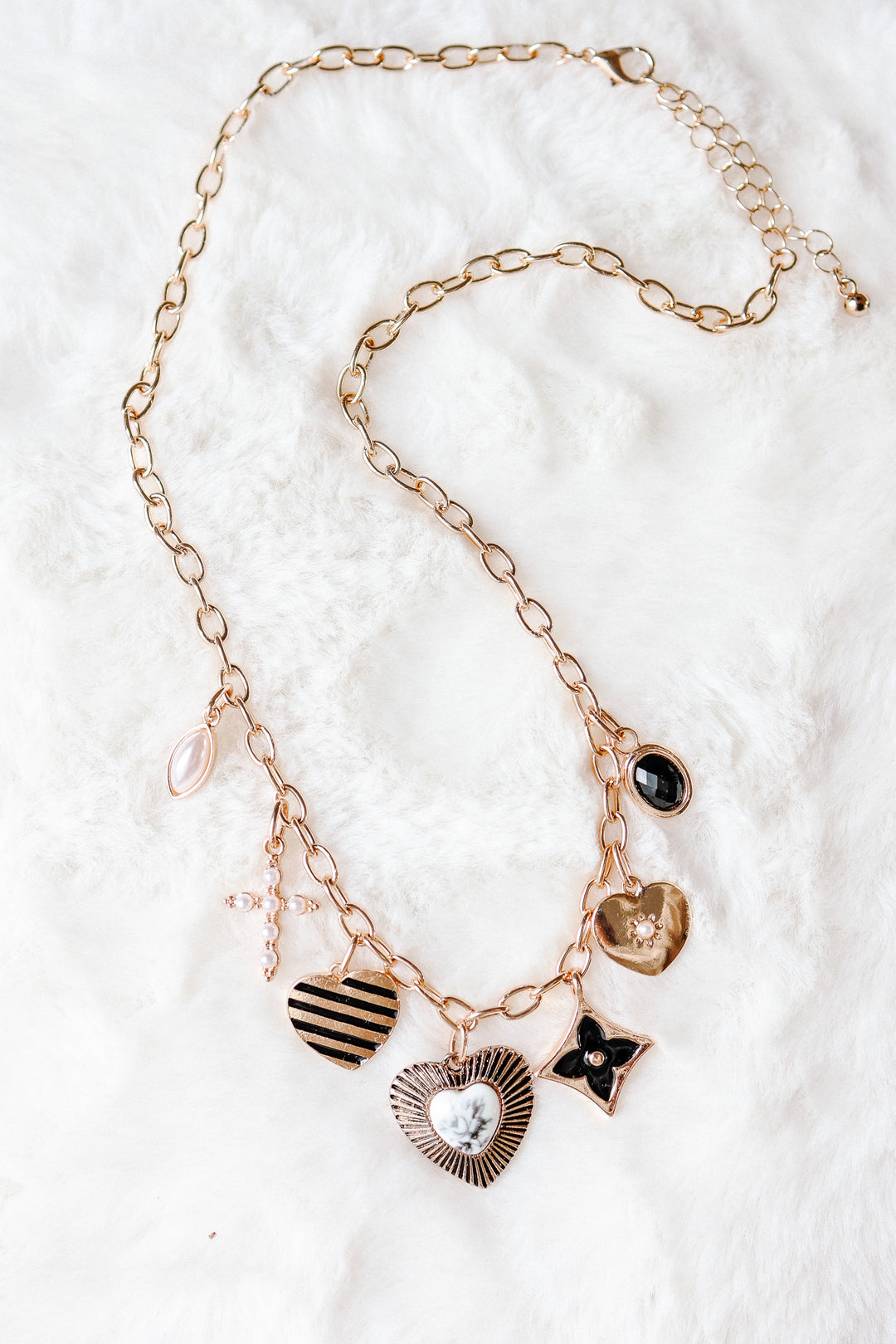 Vintage Heart Clover Cross Charm Necklace