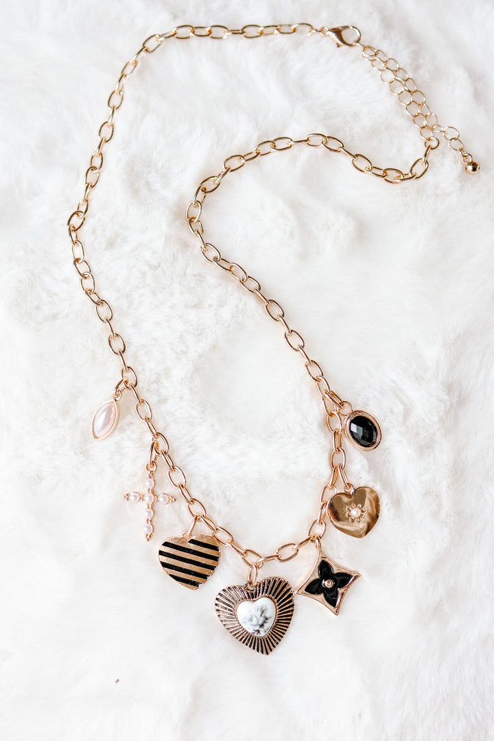 Vintage Heart Clover Cross Charm Necklace