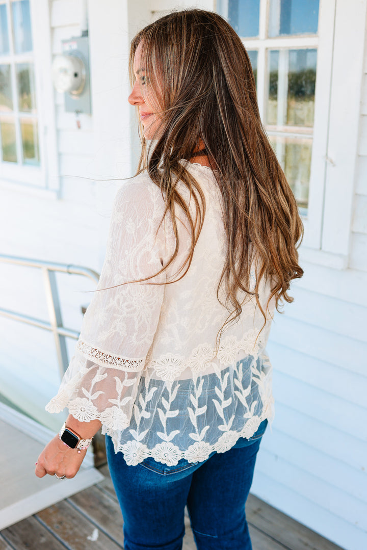 Boho Bell Sleeve Peplum Crochet Top