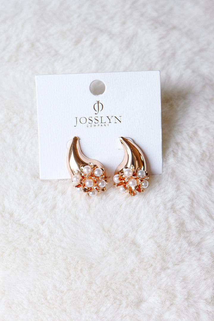 Cluster Floral Pearl Tear Drop Earrings