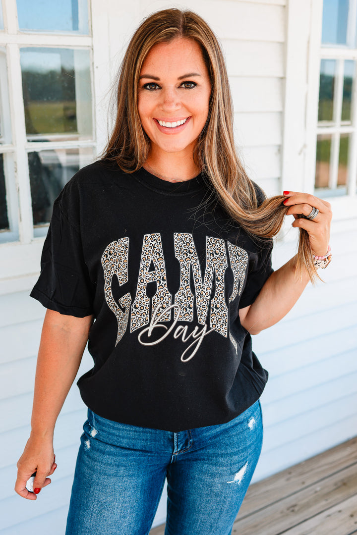 Leopard Game Day Graphic Tee - Black