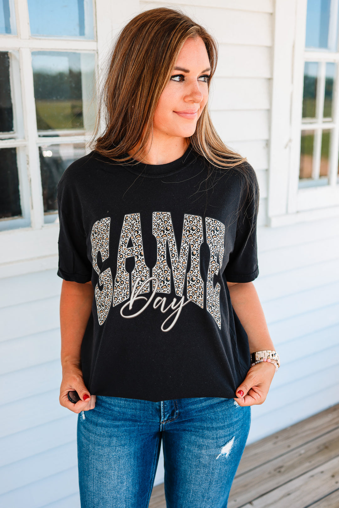 Leopard Game Day Graphic Tee - Black
