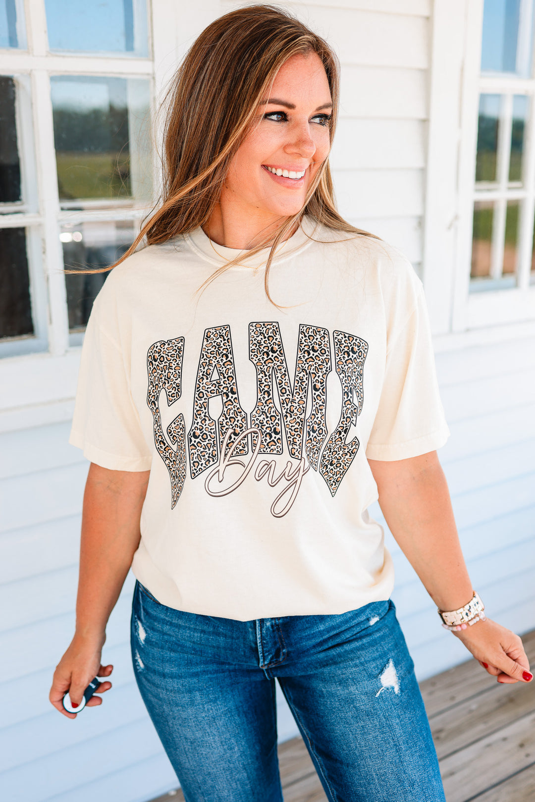 Leopard Game Day Graphic Tee - Ivory