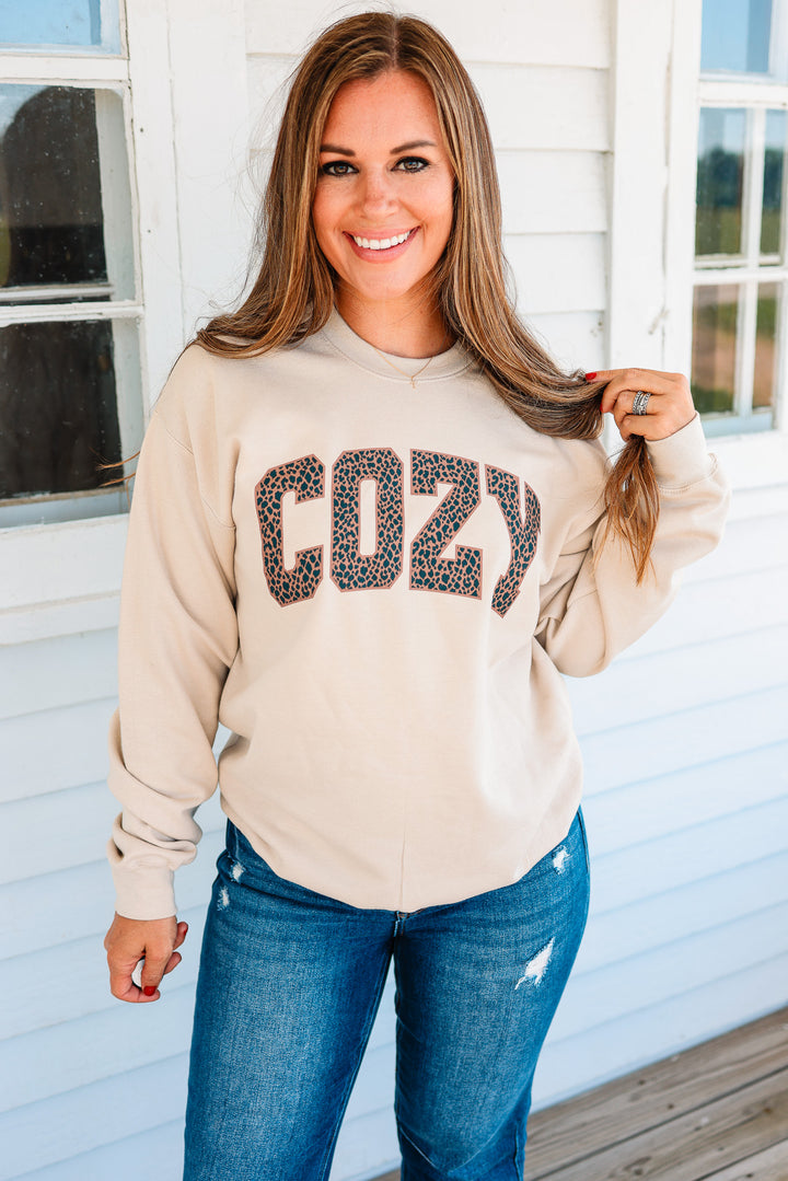 COZY Leopard Crewneck Sweatshirt - Sand