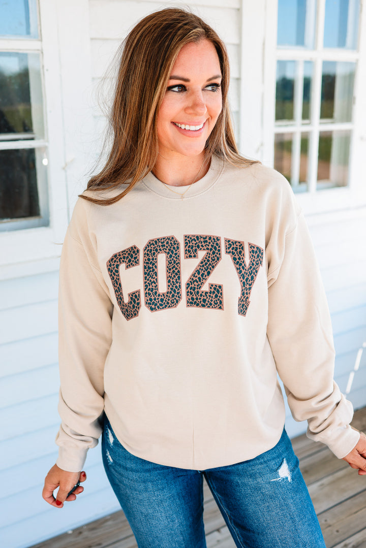 COZY Leopard Crewneck Sweatshirt - Sand