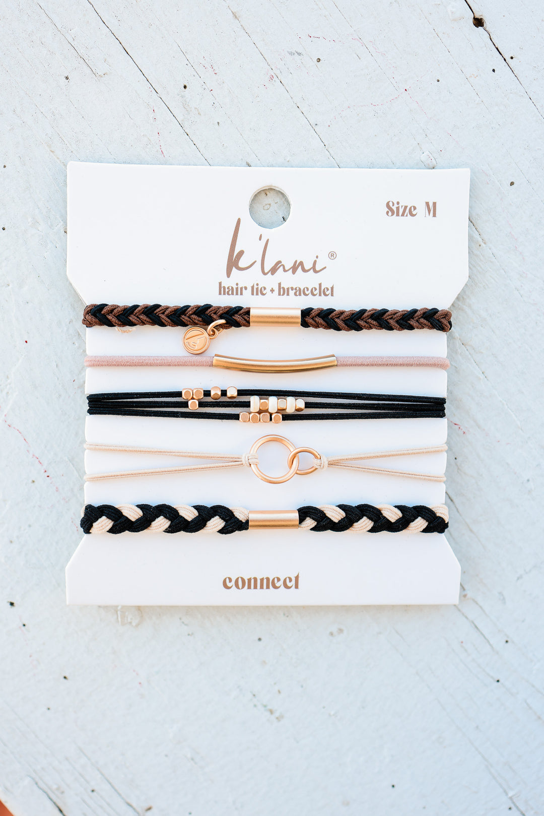 "Connect" Black and Cream with Gold Accent Hair Tie Bracelets