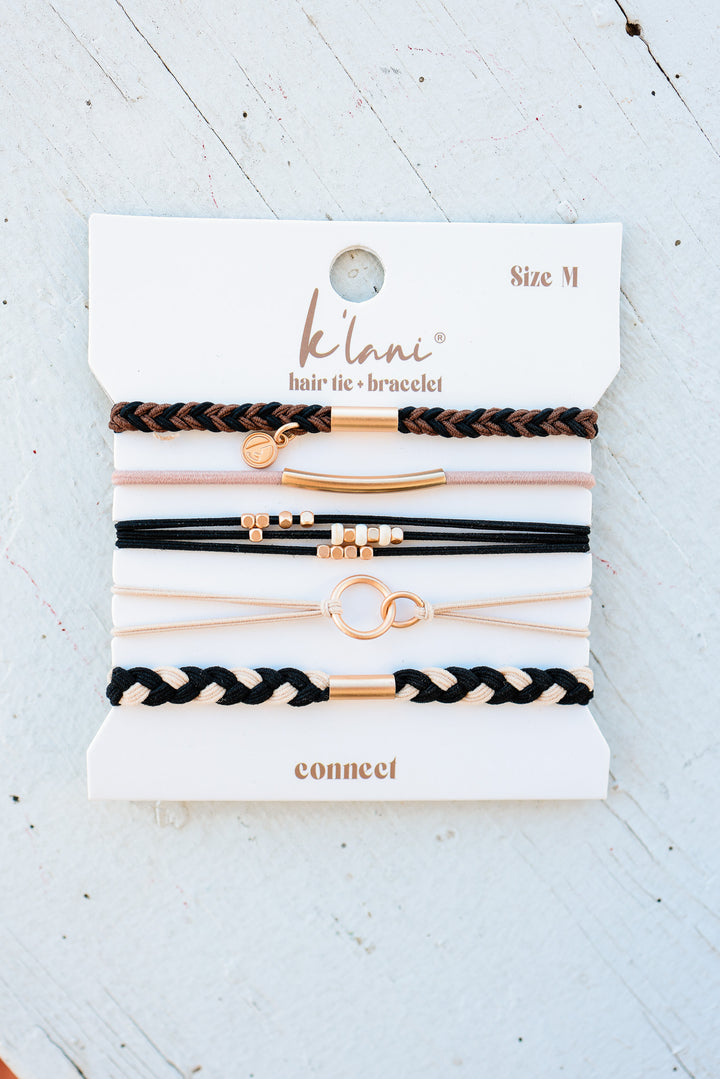 "Connect" Black and Cream with Gold Accent Hair Tie Bracelets
