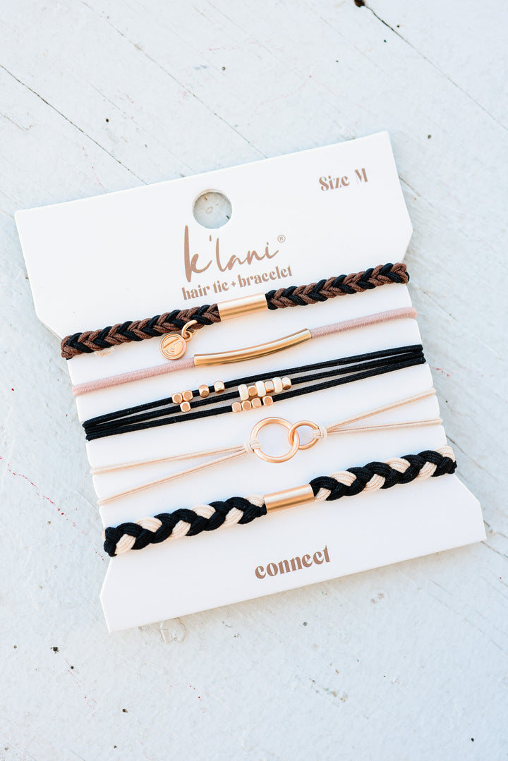 "Connect" Black and Cream with Gold Accent Hair Tie Bracelets