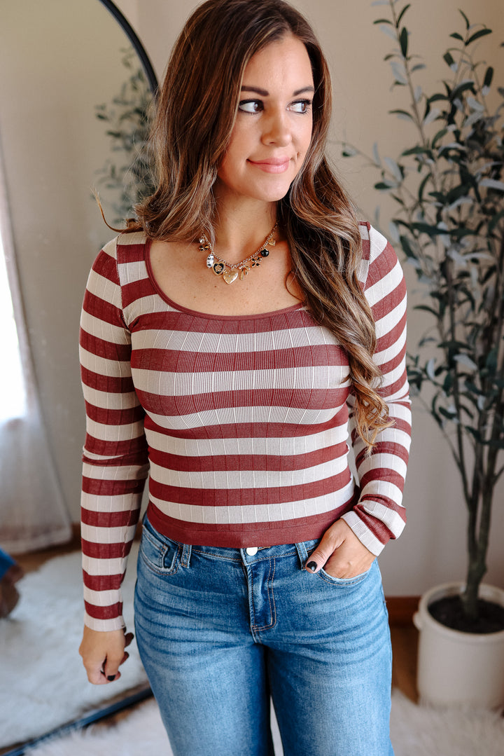 Tinx Seamless Stripe Top - Wine