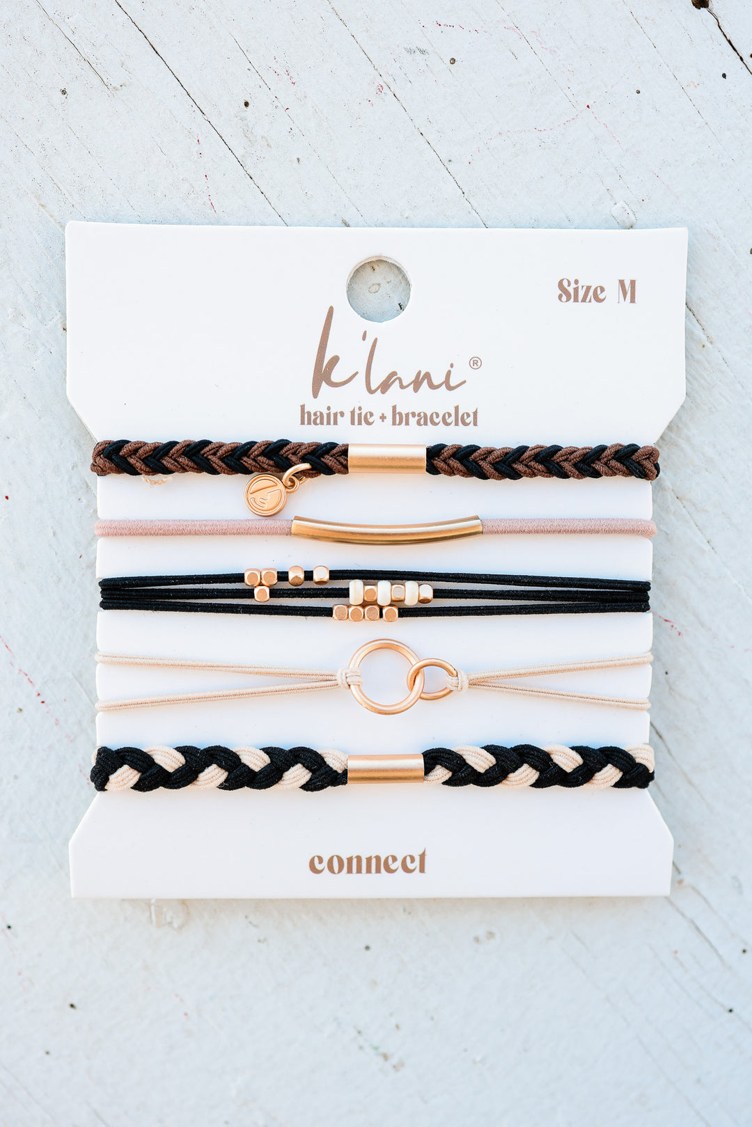 "Connect" Black and Cream with Gold Accent Hair Tie Bracelets