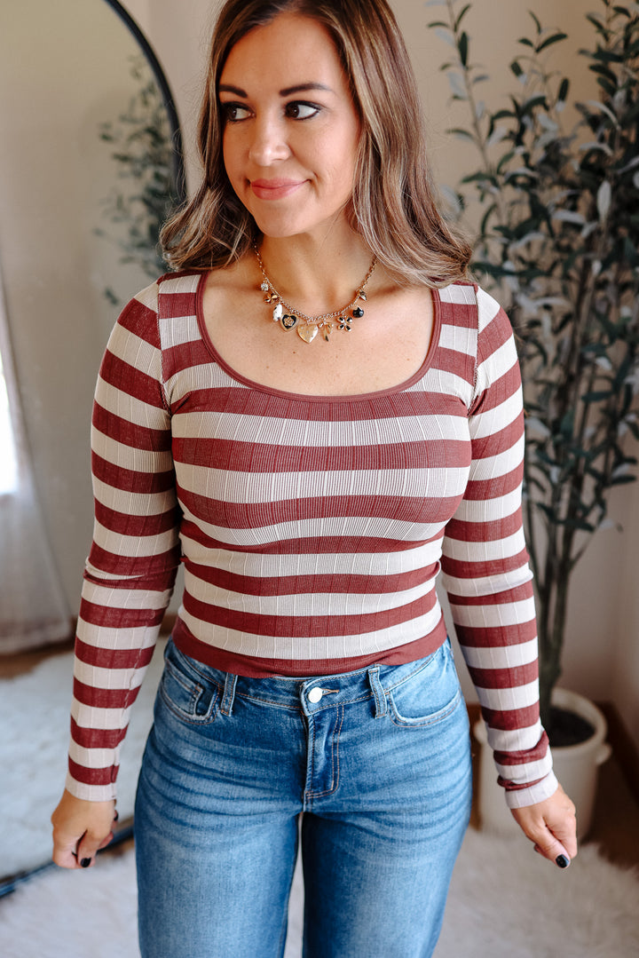 Tinx Seamless Stripe Top - Wine
