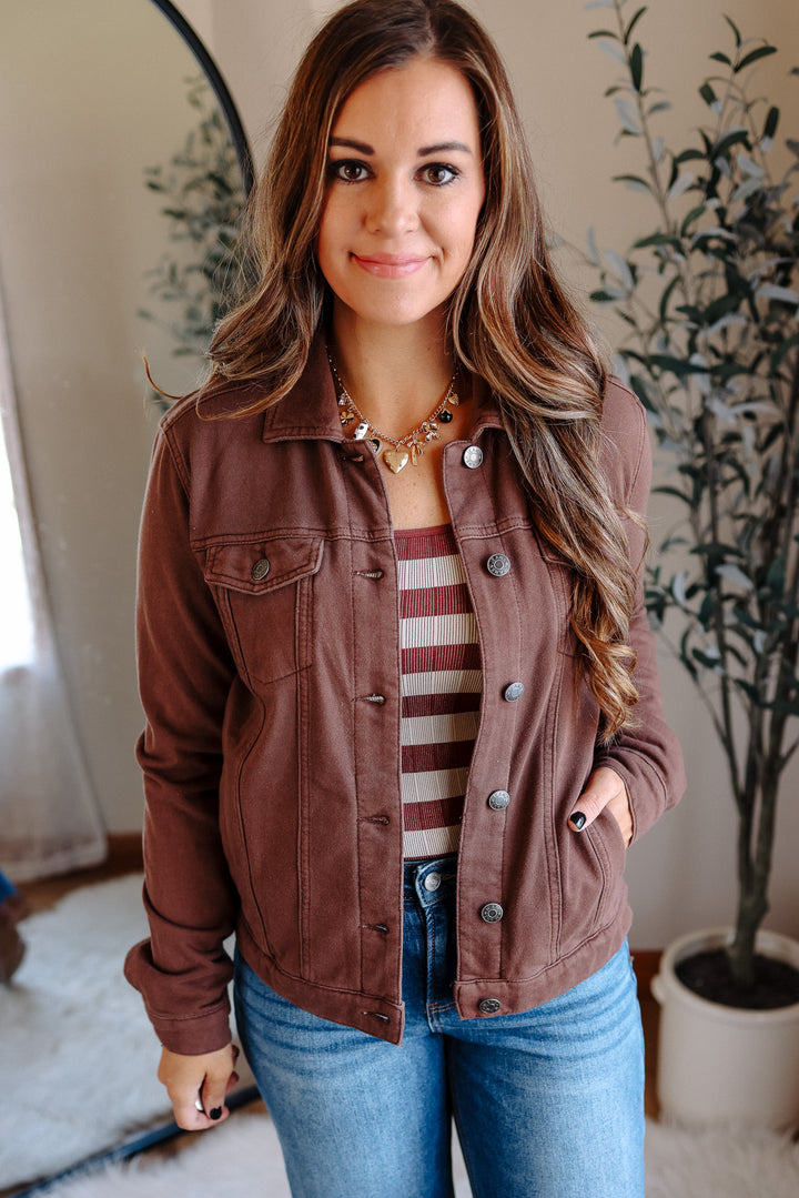 Cassie Cotton Fleece Jacket - Brown