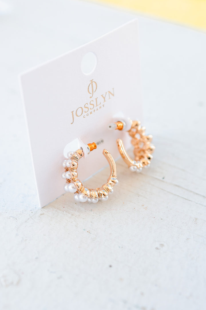 Double Row Pearl Mini Huggie Hoop Earrings