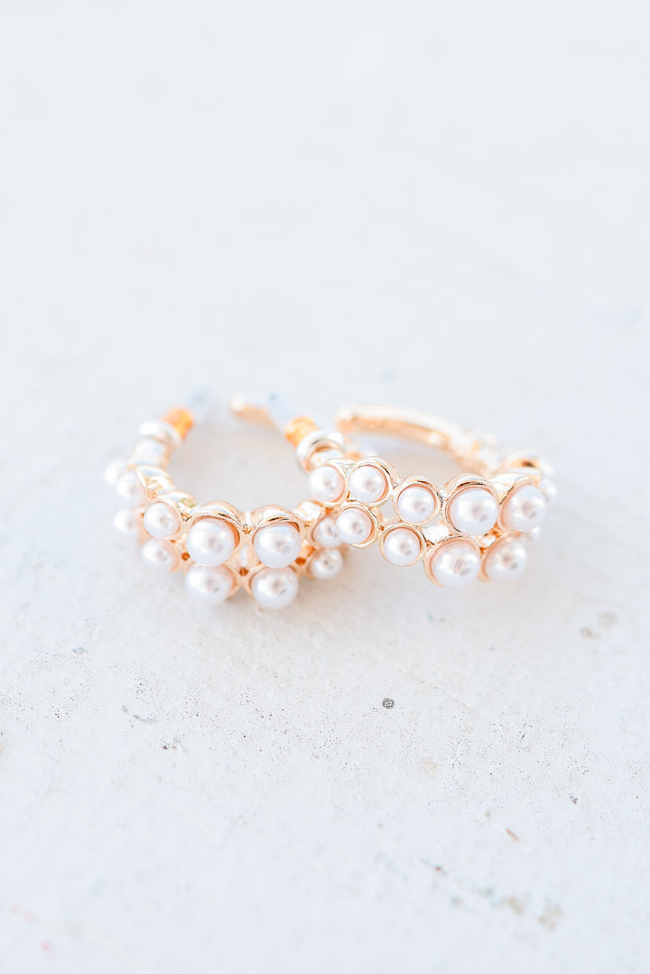 Double Row Pearl Mini Huggie Hoop Earrings