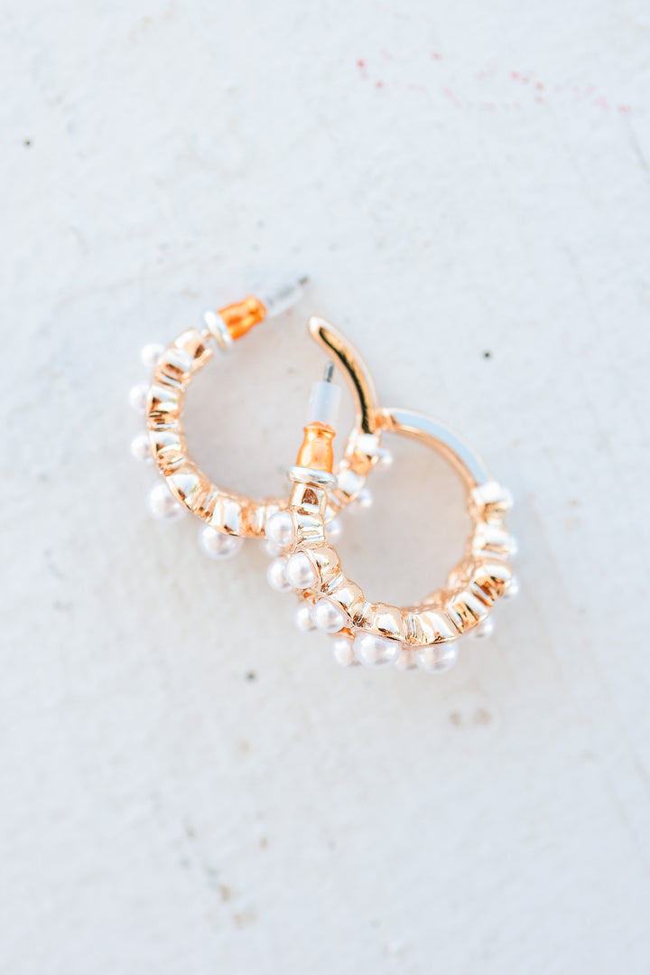 Double Row Pearl Mini Huggie Hoop Earrings
