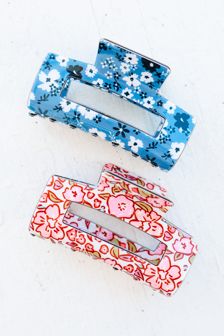 Jumbo Floral Rectangle Hair Claw Clips