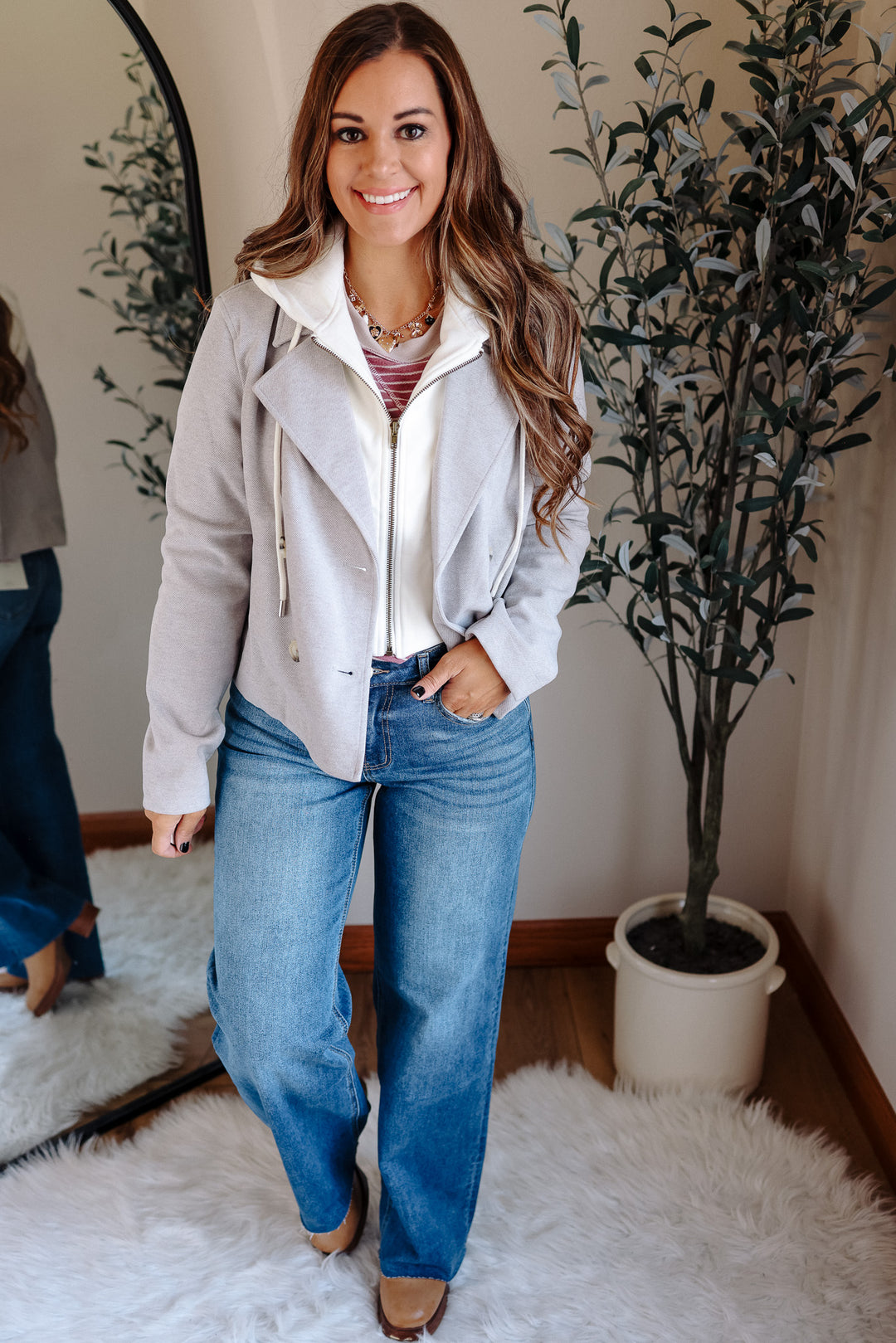 Amelia Hooded Crop Jacket - Heather Grey