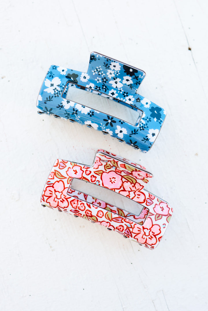 Jumbo Floral Rectangle Hair Claw Clips