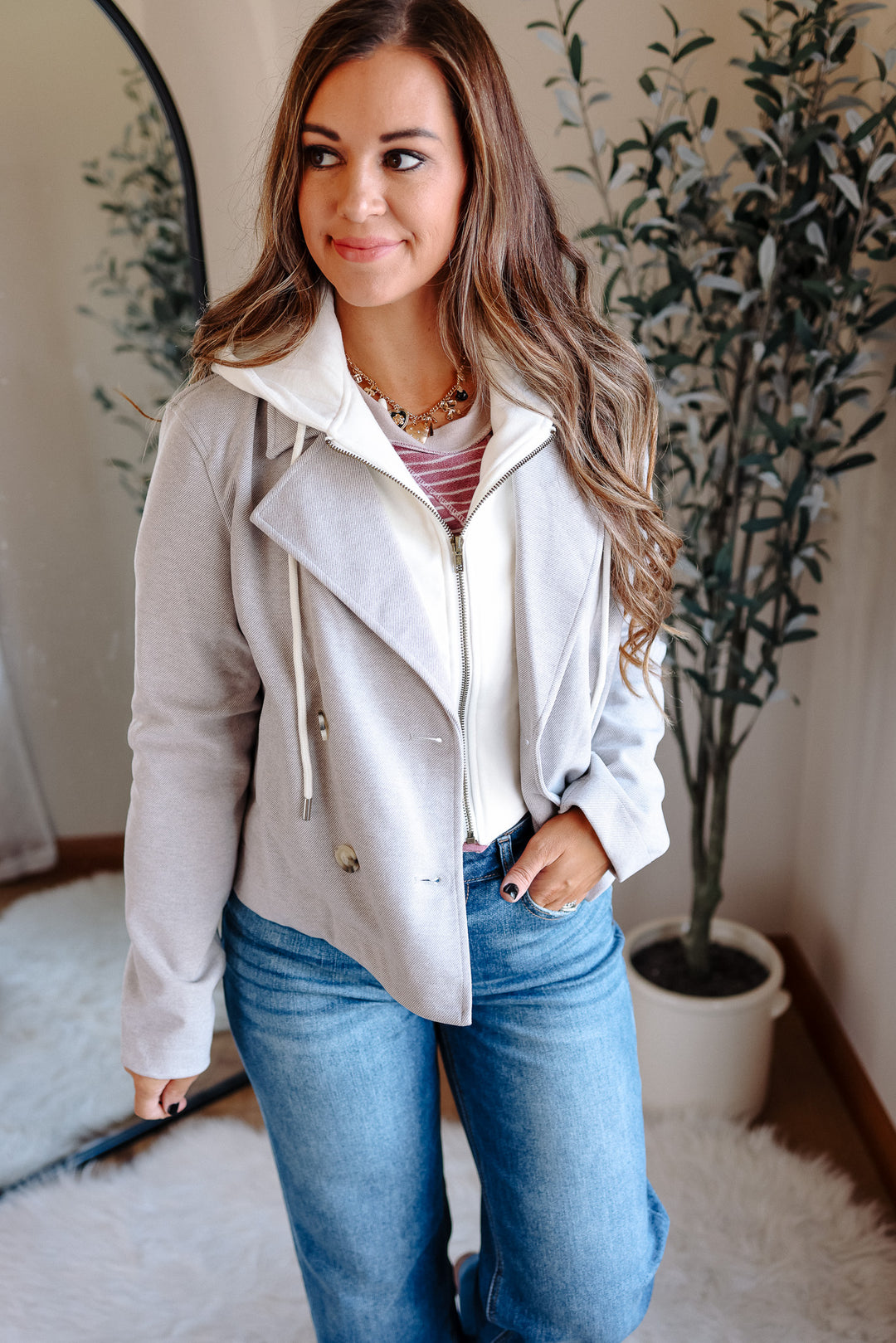 Amelia Hooded Crop Jacket - Heather Grey