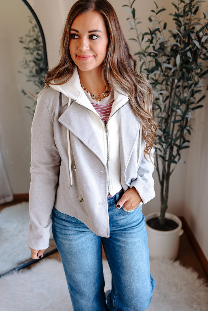 Amelia Hooded Crop Jacket - Heather Grey