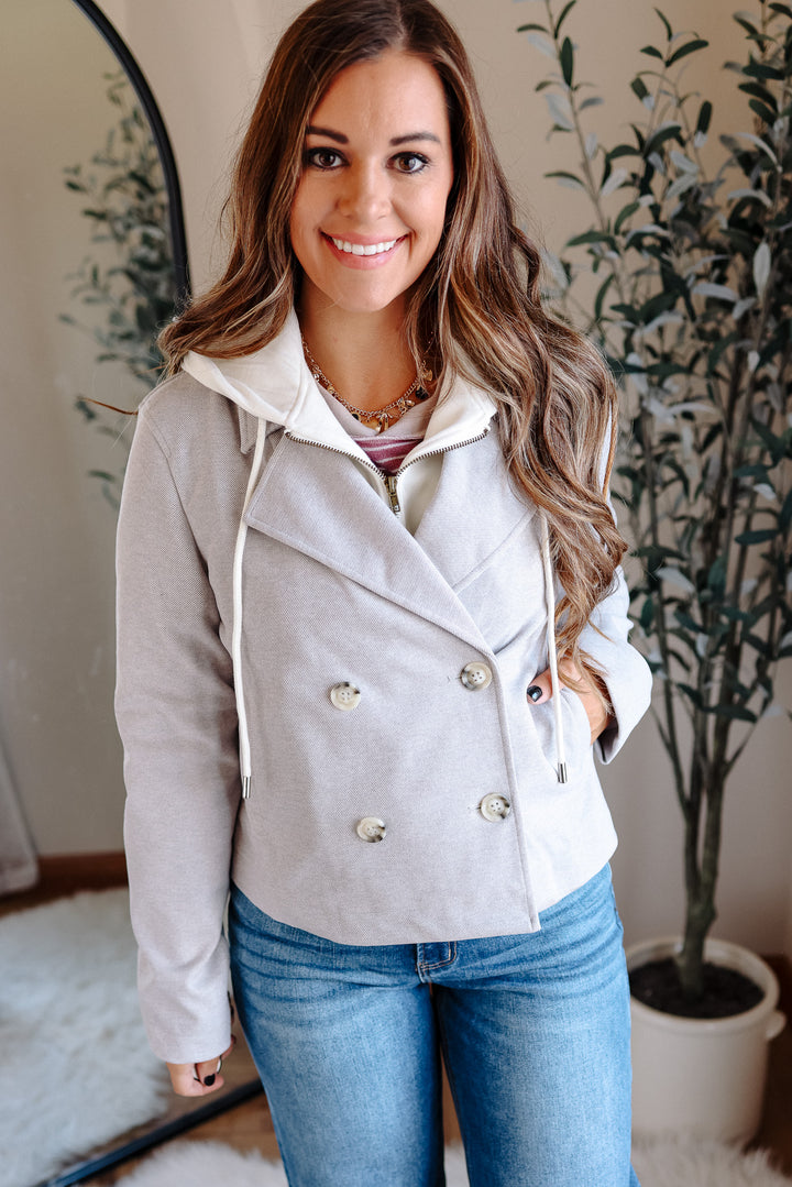 Amelia Hooded Crop Jacket - Heather Grey