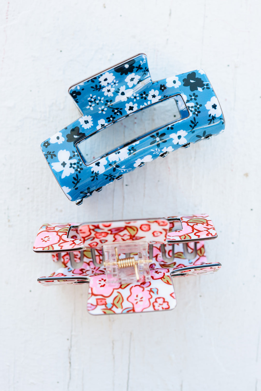 Jumbo Floral Rectangle Hair Claw Clips