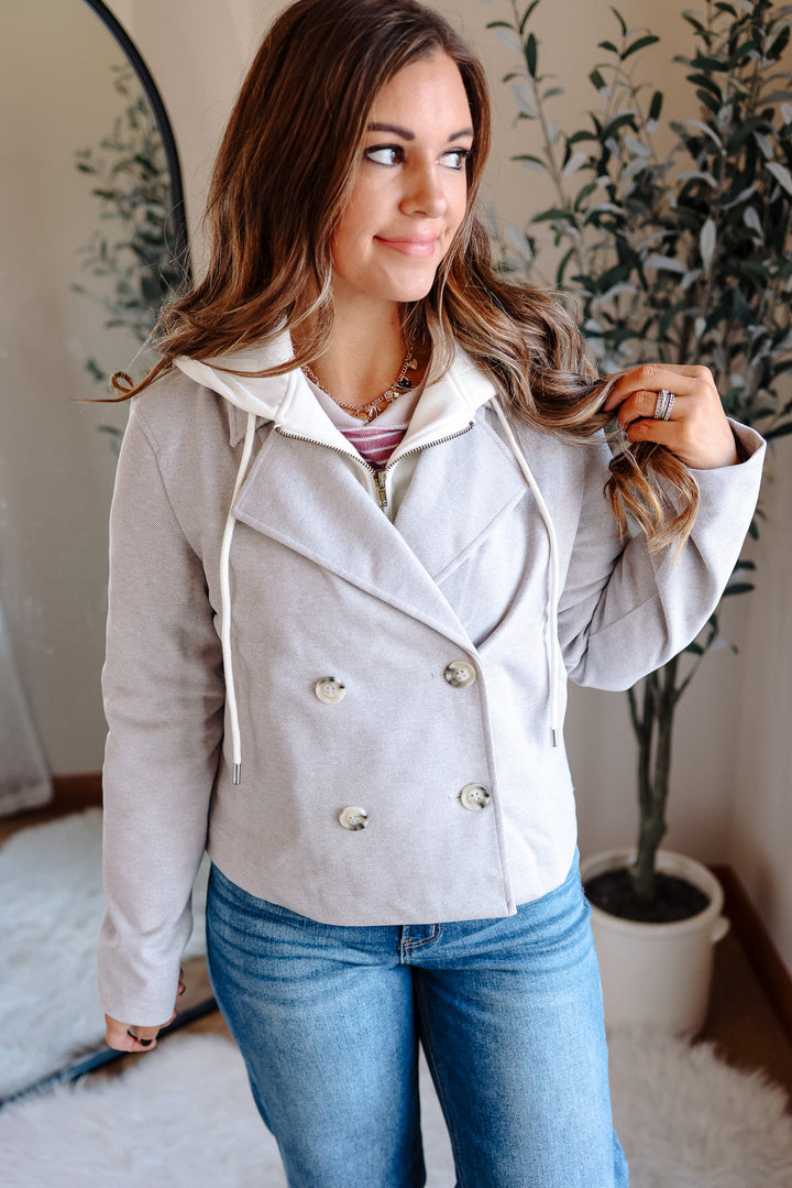 Amelia Hooded Crop Jacket - Heather Grey