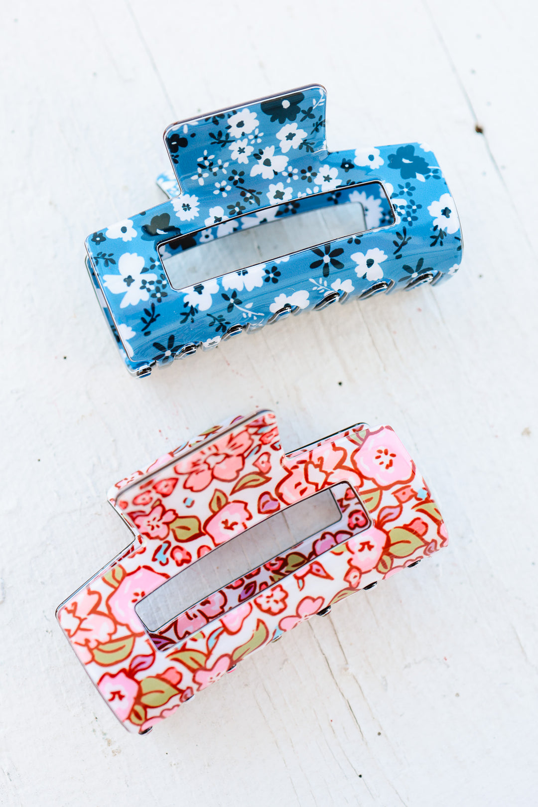 Jumbo Floral Rectangle Hair Claw Clips