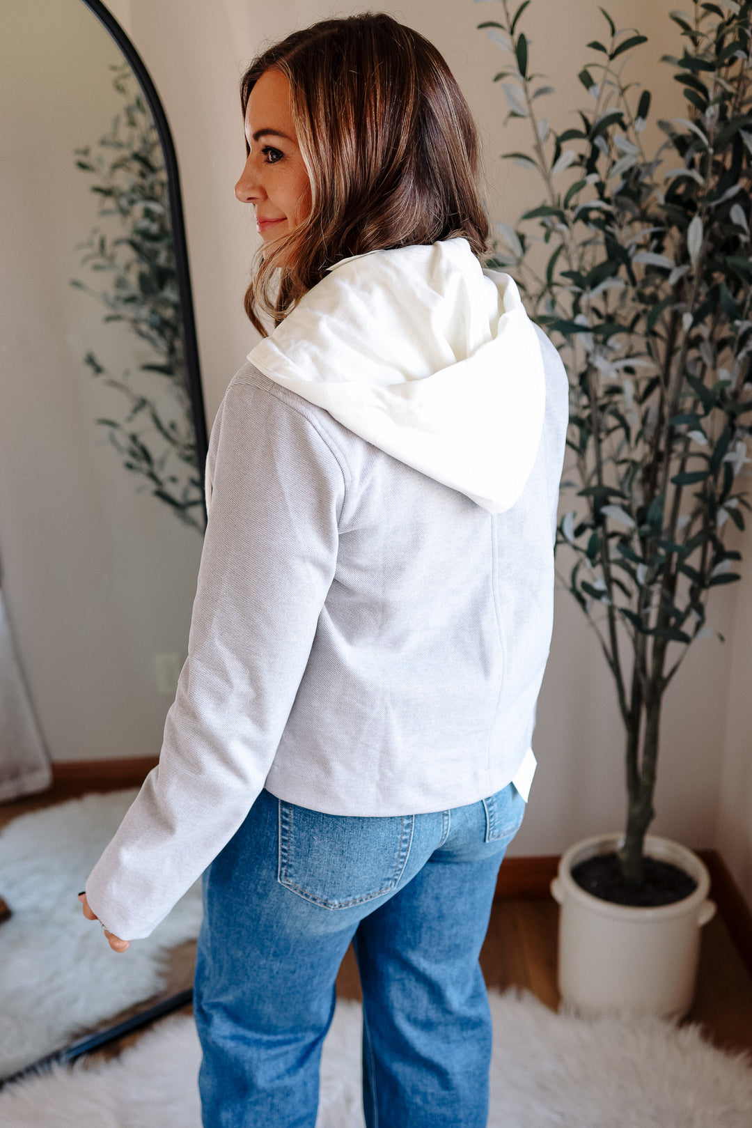 Amelia Hooded Crop Jacket - Heather Grey