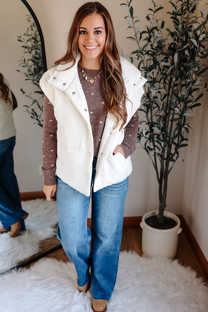 Sammi Snap Button Puffer Vest - Cream