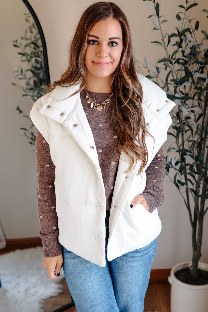 Sammi Snap Button Puffer Vest - Cream