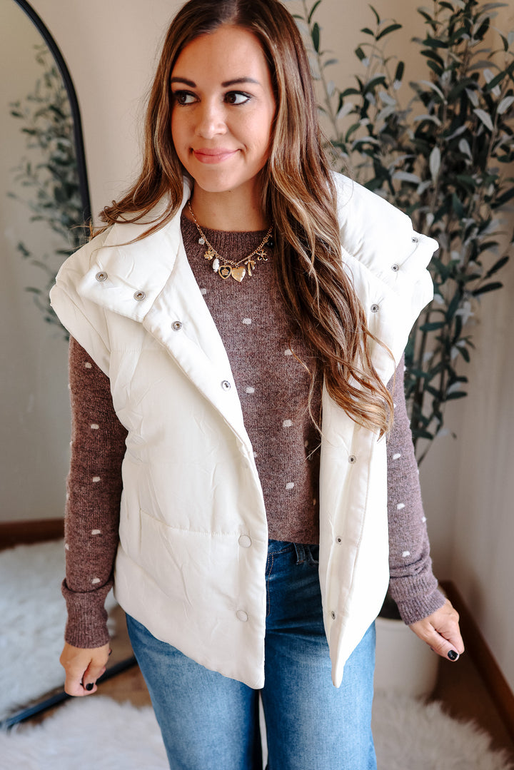 Sammi Snap Button Puffer Vest - Cream
