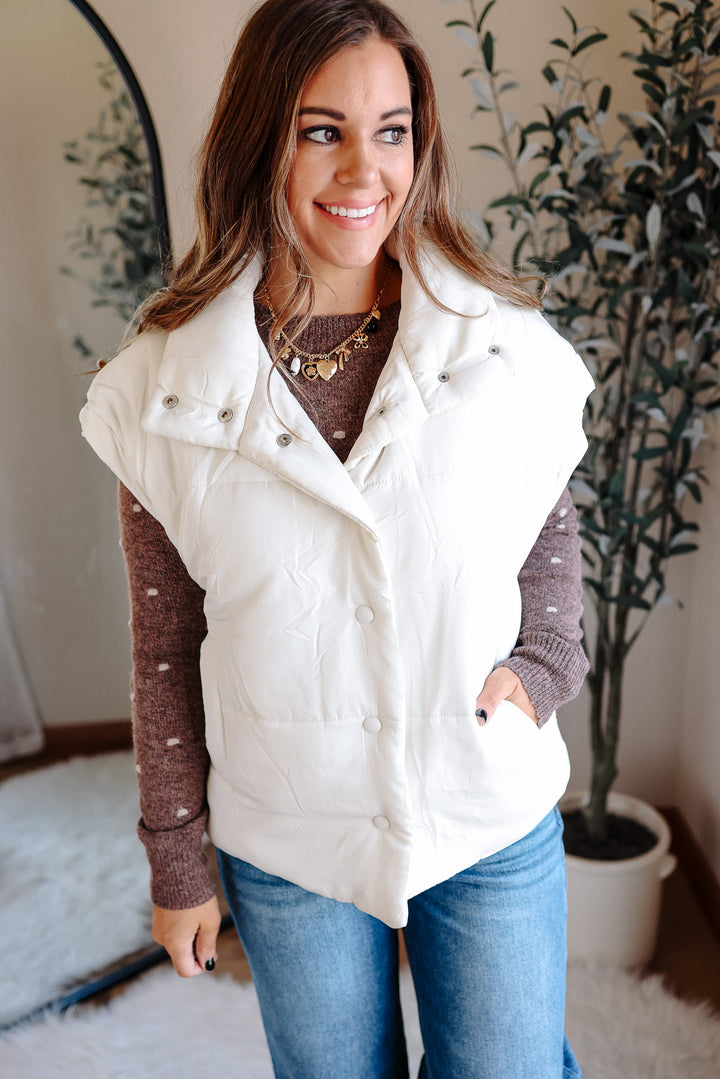 Sammi Snap Button Puffer Vest - Cream