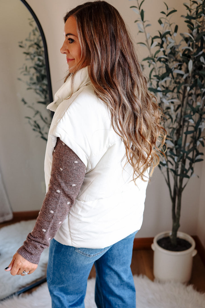 Sammi Snap Button Puffer Vest - Cream