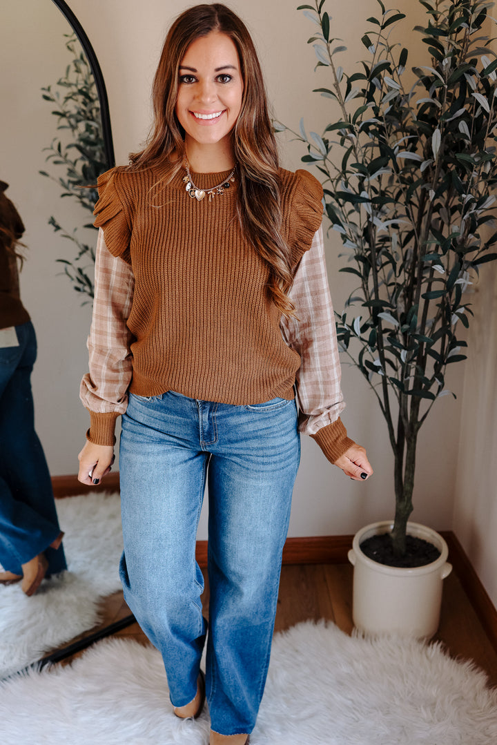 Kaylee Plaid Sleeve Sweater Top