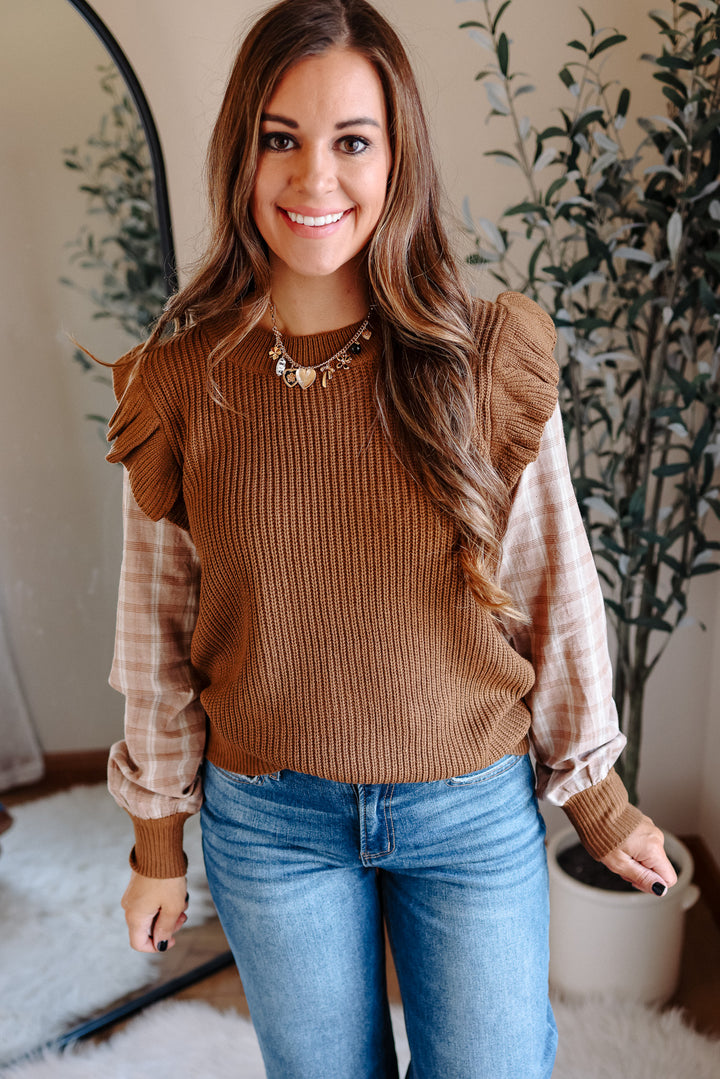 Kaylee Plaid Sleeve Sweater Top