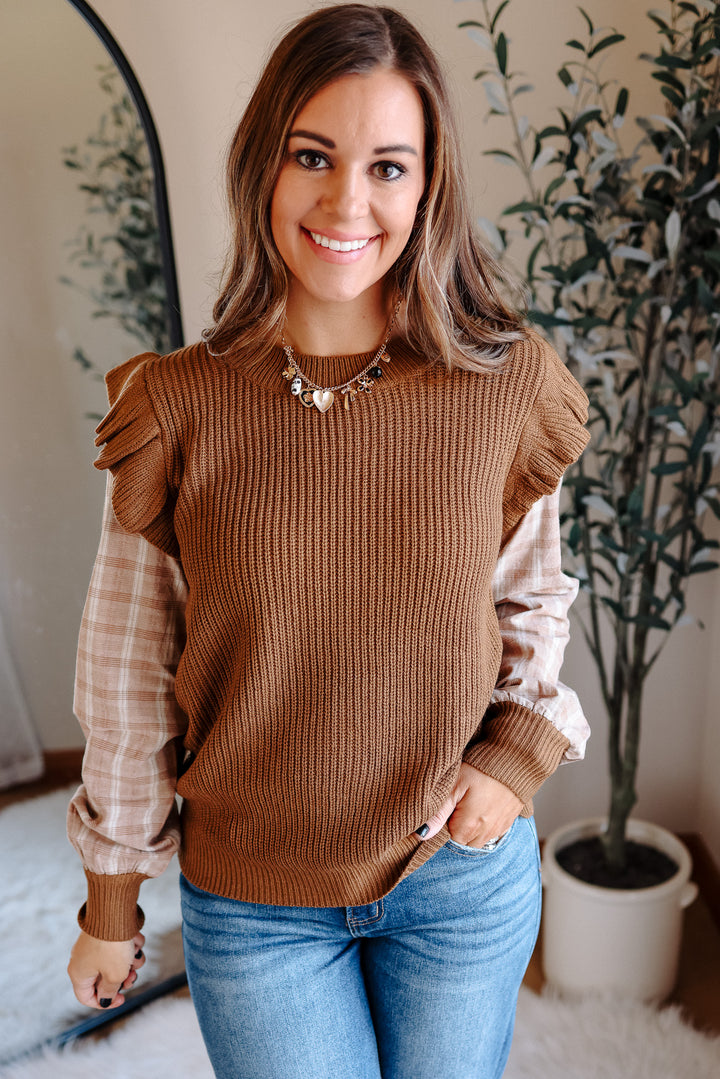 Kaylee Plaid Sleeve Sweater Top