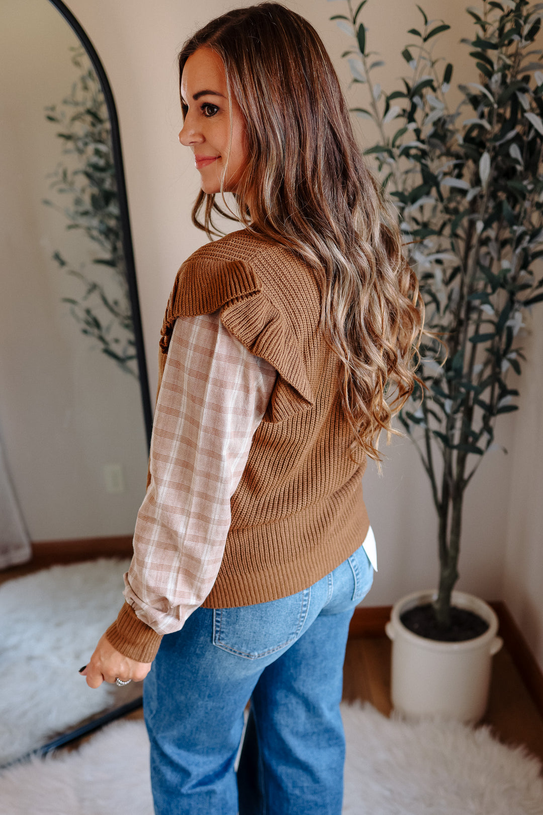 Kaylee Plaid Sleeve Sweater Top