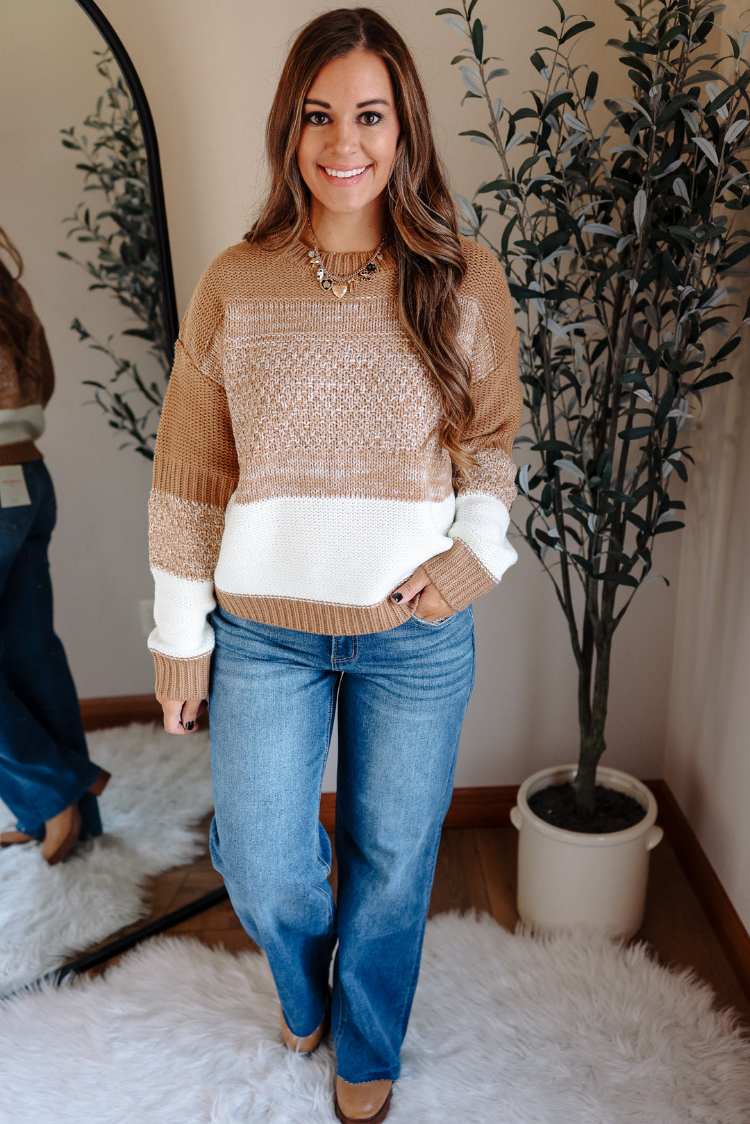 Jillian Colorblock Striped Sweater - Taupe