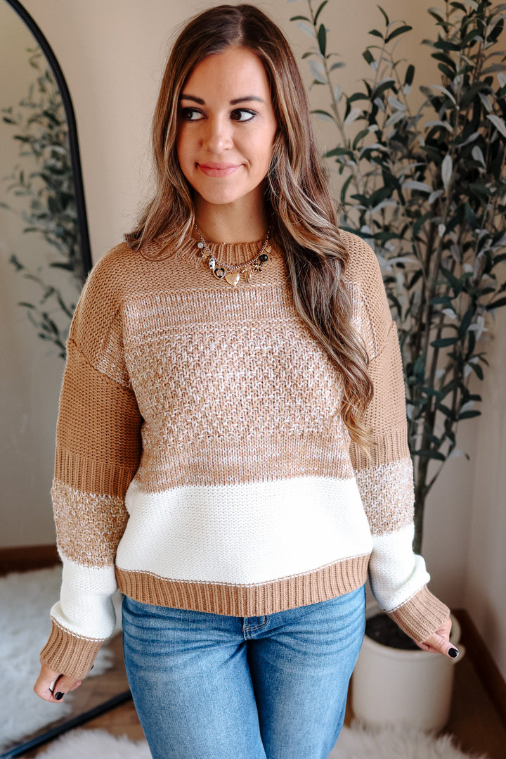 Jillian Colorblock Striped Sweater - Taupe