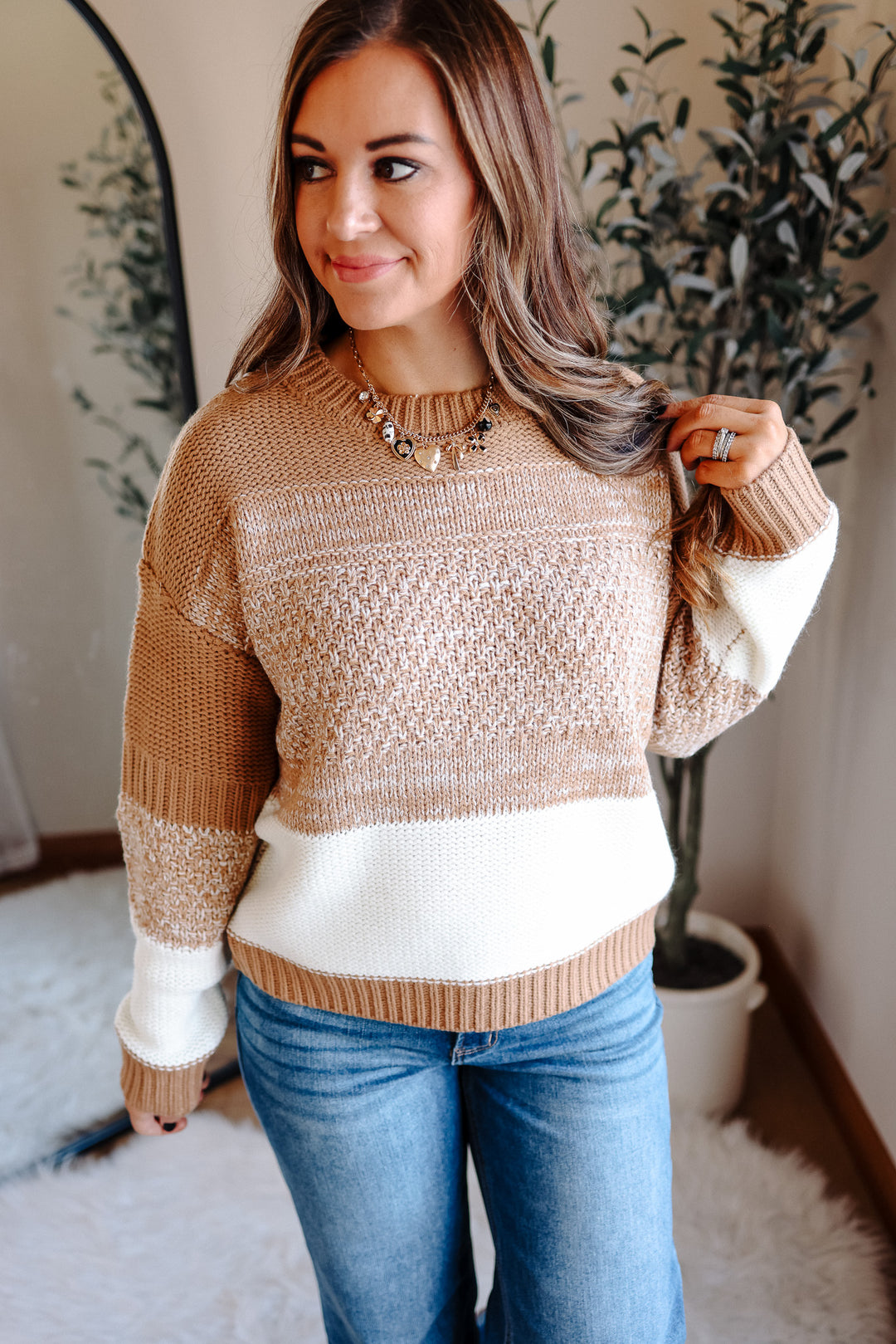 Jillian Colorblock Striped Sweater - Taupe